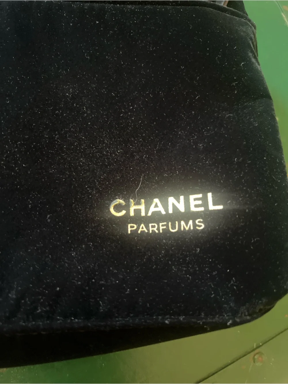 CHANEL Black Velvet Parfums Logo Pouch makeup bag